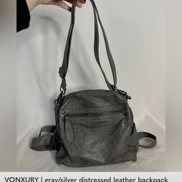 VONXURY | gray/silver distressed faux leather backpack crossbody bag - Picture 8 of 8